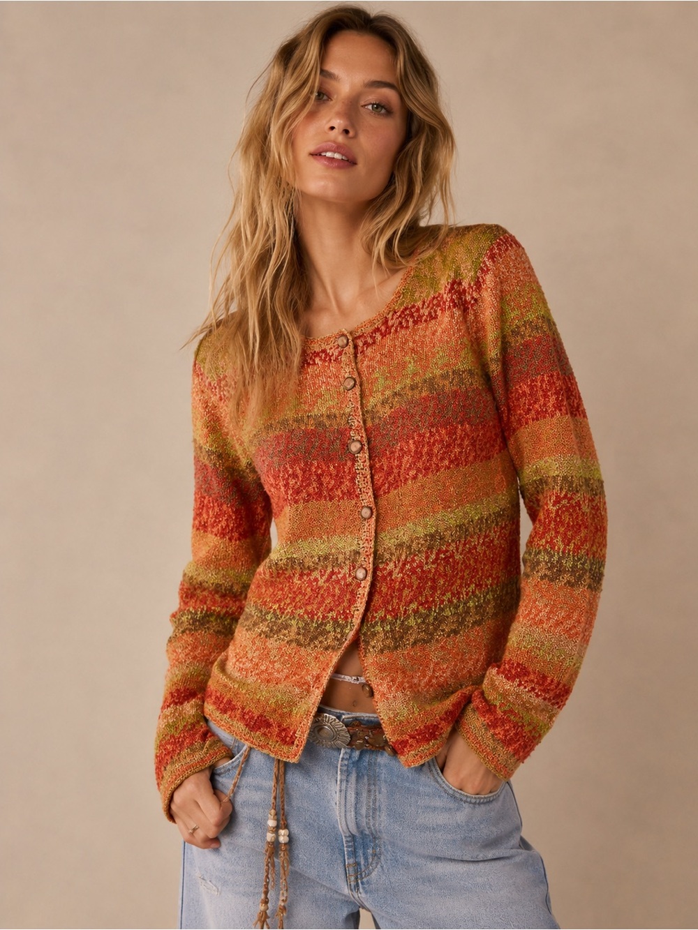 Talbots Petites Space Dye Stripe Cardigan Sweater Button Front Rayon Blend Small